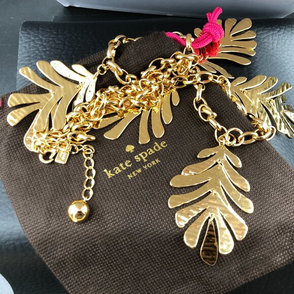 Kate Spade Necklace New Leaf Collection Hammered Gold Tone Statement Chain EUC - Picture 4 of 10